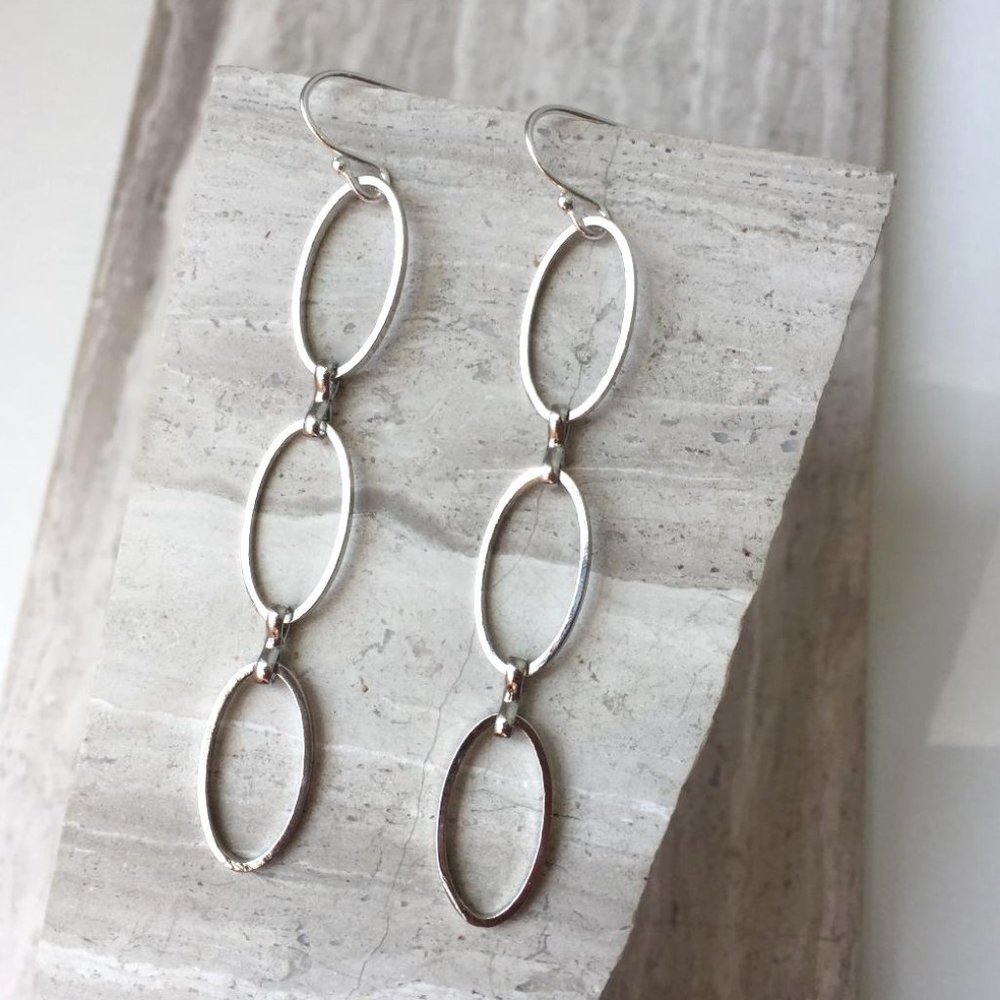 Sterling silver /Long Oval rings Earrings